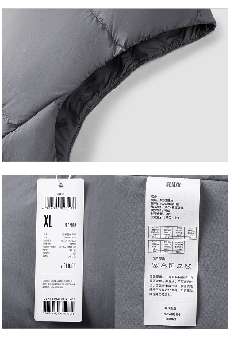 Down Vest Men 2024 Winter New Thermal Three-Proof Coat Solid Color Puffer Vest Versatile Vest