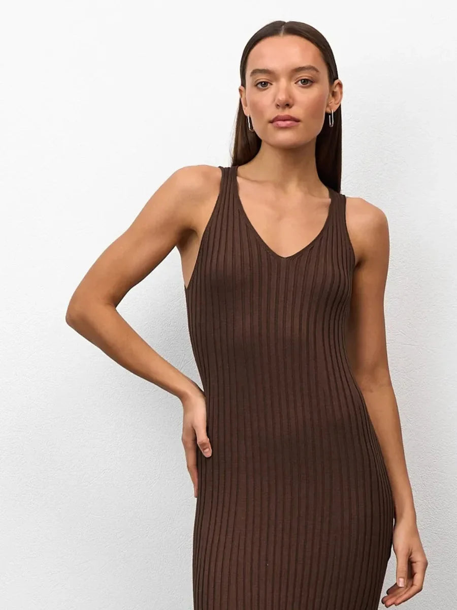 Bornladies Women's Sleeveless Knitted Dress Strap Summer Fashion Wide Shoulder Inner Long Skirt Slim Fit Casual Dresses