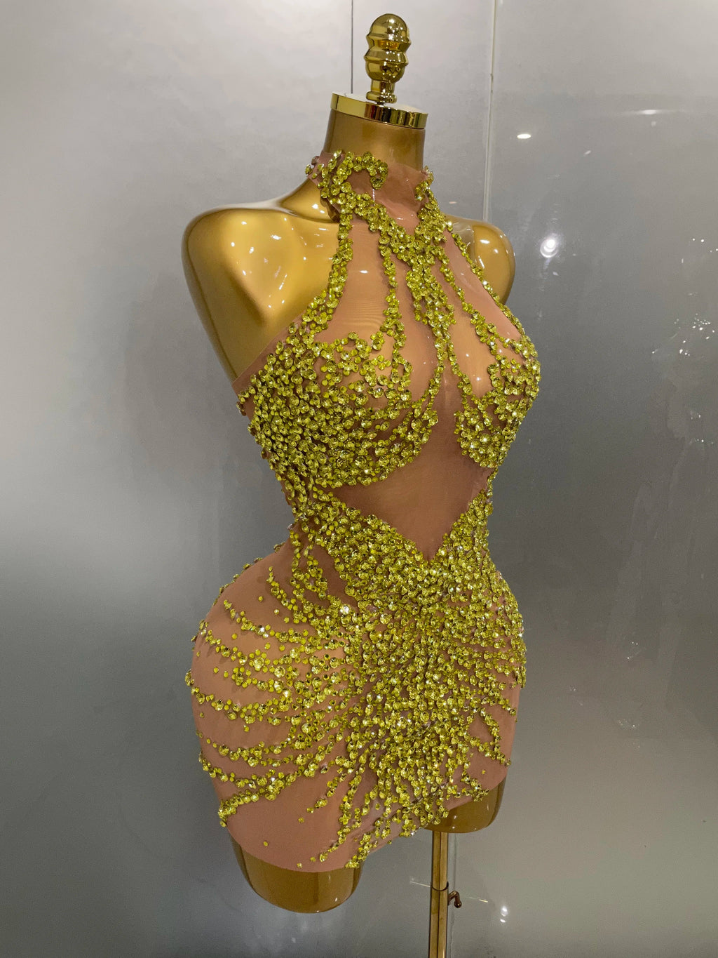 Sparkly Rhinestones Sexy Mesh See Through Dress Party Evening Prom Celebrate Birthday Dress Singer Dancer Show Stage Wear