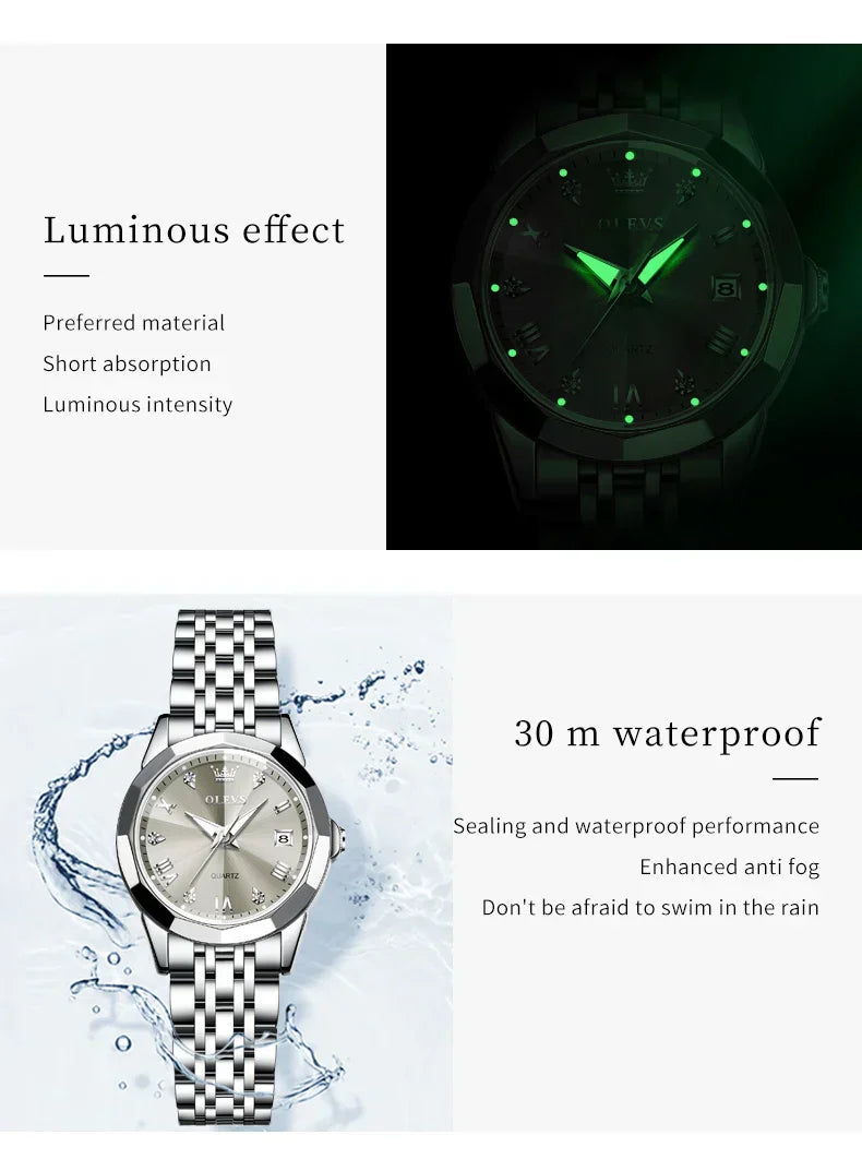 Elegant Fashion Women's Watches Luxury Brand Original Quartz Watch for Ladies Waterproof Stainless Steel Luminous Date