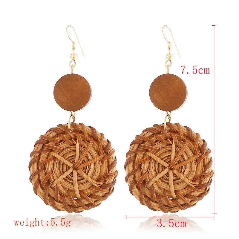 Personality Bamboo Rattan Hand-woven Geometry Drop Dangle Earrings for Women Temperament Summer Beach Stud Jewelry Holiday Gift