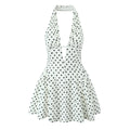 French Style Retro Polka Dot Deep V Halter Dress Women Sexy Backless A-line Slim Sweet Elegant Mini Dresses Summer Robe