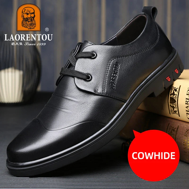 LAORENTOU men's business casual leather shoes, genuine leather, breathable Korean casual men's shoes, thick soles 83581