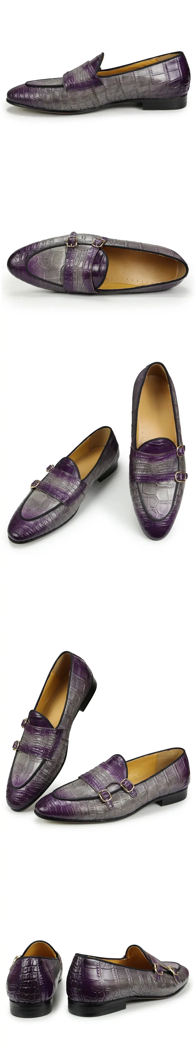 Men Loafers Double Monk Strap Slip on Fashion Casual Penny Footwear Business Wedding Evening Genuine Leather Crocodile Printing
