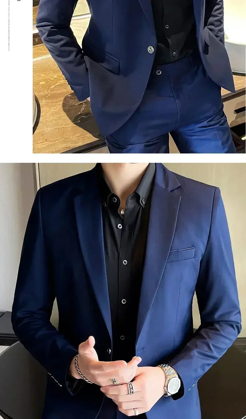 S-8XL (Blazer+ Vest + Pants) Men's fashion casual outdoor gentleman business wedding slim-fit formal British style wedding suit