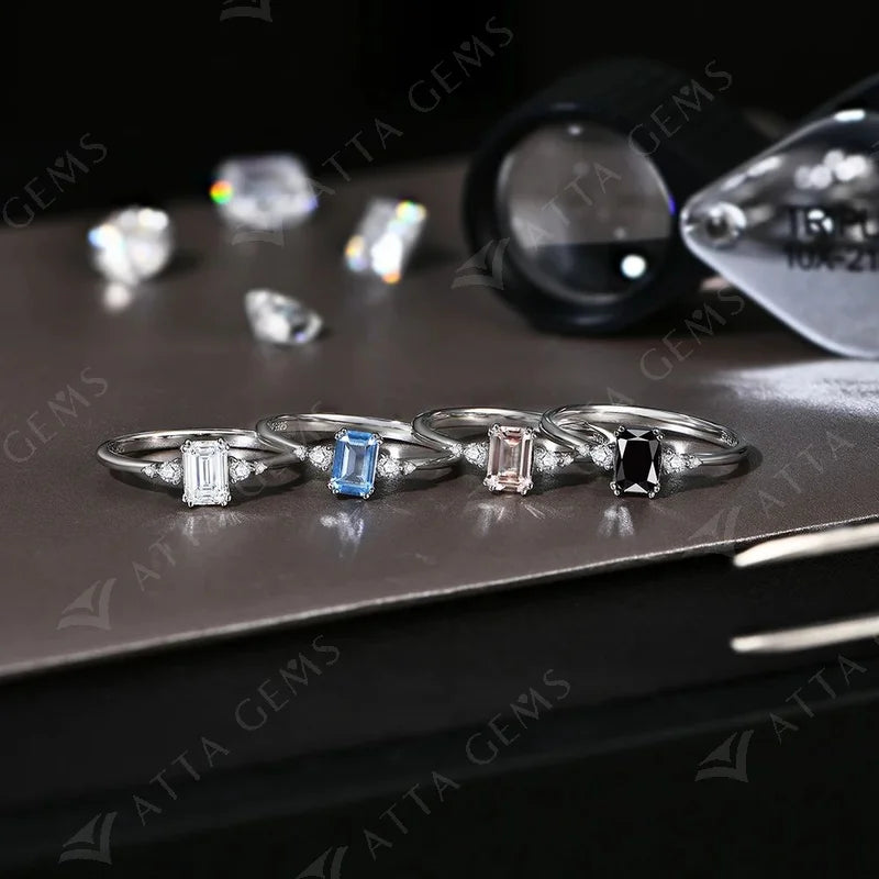 New Emerald Cut 0.6CT Moissanite Diamond Ring for Women DVVS1 Color Classic Engagement Wedding Fine Jewelry Luxury Gift