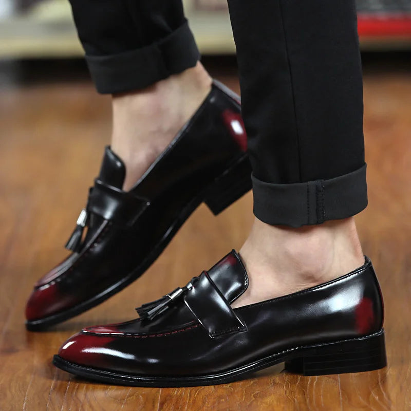 Men’s Fashion Tassel Dress Shoes – Classic Slip-On Leather Loafers (Black, Brown)