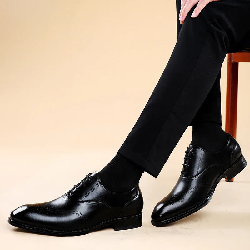 Luxury Brand Men's Glossy Leather Shoes Classic Brogue Shoes Lace Up Men's Office High-quality Business Shoes Big Size：38-48