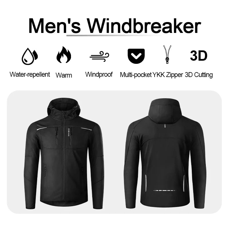 Winter Cycling Jackets Man Warm Thermal Windbreaker for Men Hooded MTB Bike Jackets for Riding Windproof Bicycle Clothing