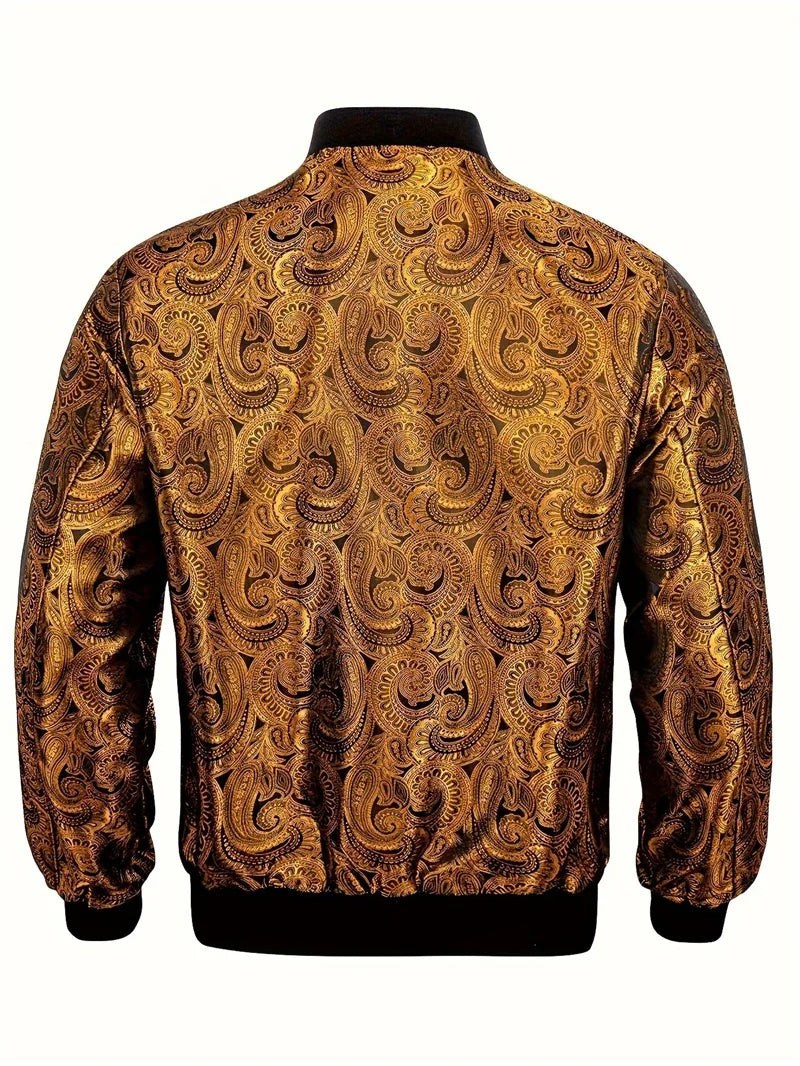 Gold Paisley Jacket Men's Clothing 3D Printed Colorful Long Sleeve Zipper Jackets Luxury Graphic Street Trend Autumn Bomber Coat