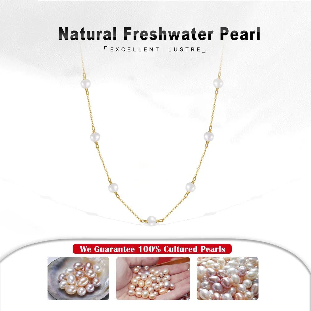 14K Gold 925 Sterling Silver Pearl Necklace with 3-4mm Handmade Natural Baroque Pearl Tiny Chain for Women GPN19