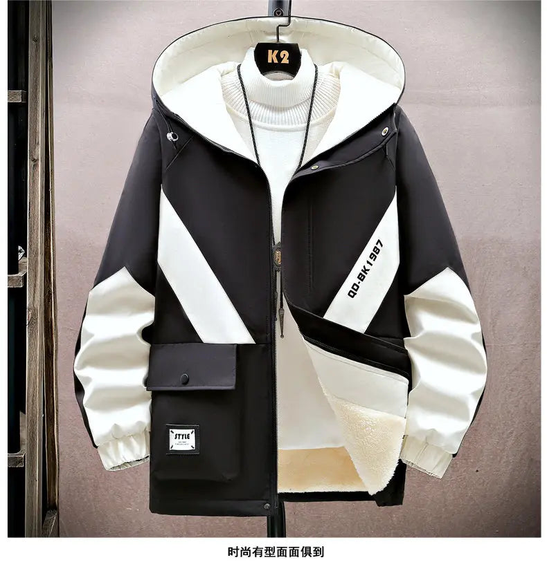 Winter Tracksuit Men Warm Sports Printed Thick Suit Mens Casual Hooded jacket+Pants Sweatsuit Male 2 Piece Sportswear