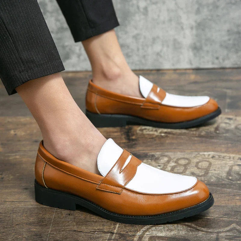 Italian Luxury Brand Loafers Men's Black and White Color Leather Shoes Slip-on Fashion Soft-soled Casual Shoes Wedding Moccasin