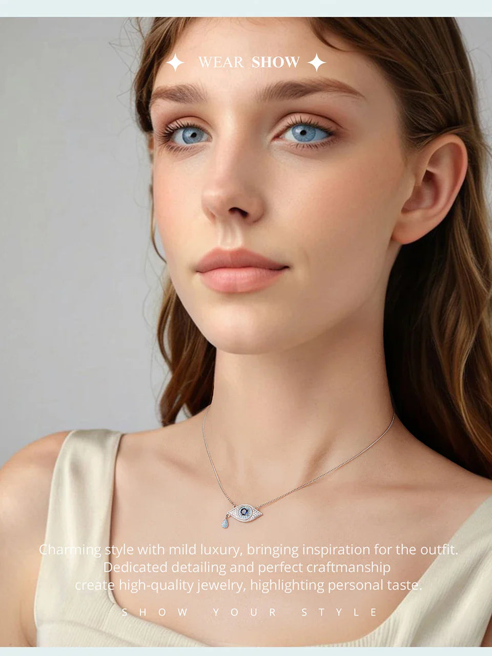 925 Sterling Silver Blue Devil's Eye Necklace Teardrop Bead Pendant Necklace for Women Lucky Guard Jewelry Gift