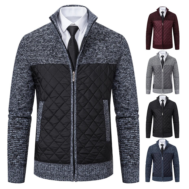 Autumn Winter Sweater Men's Loose Cardigan New Cold High Neck Jumpers Patchworked Windbreaker Casual Jackets