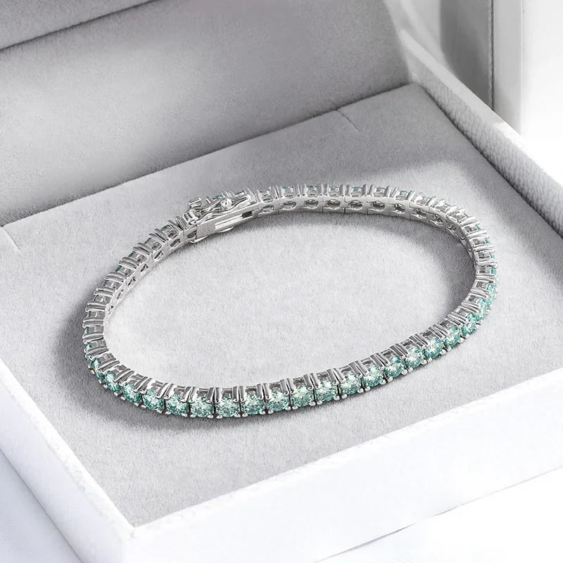 3/4mm GRA Certified Full Green Moissanite Tennis Bracelet for Women 18K Plated Lab Diamond 925 Silver Bracelet Men
