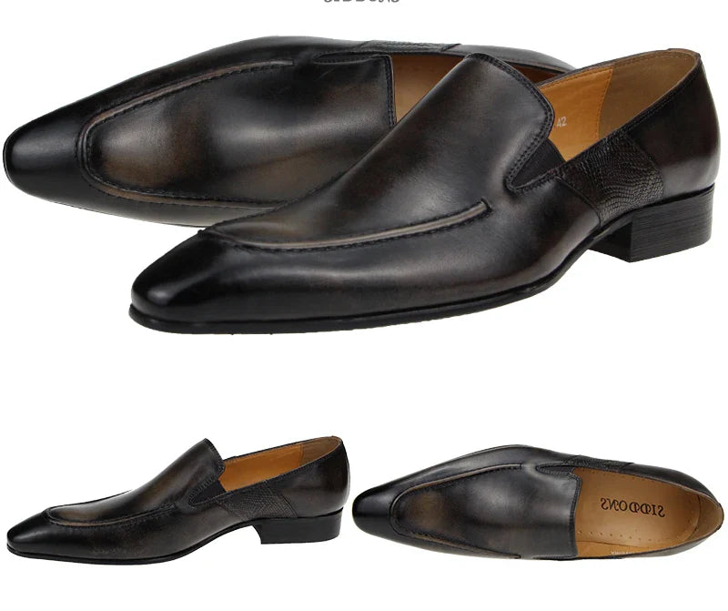 Purely Handmade Genuine Cow Leather Shoes Men's Sapato Social Formal Wedding Dress Shoes Loafers Pointed Toe Stylish Shoe