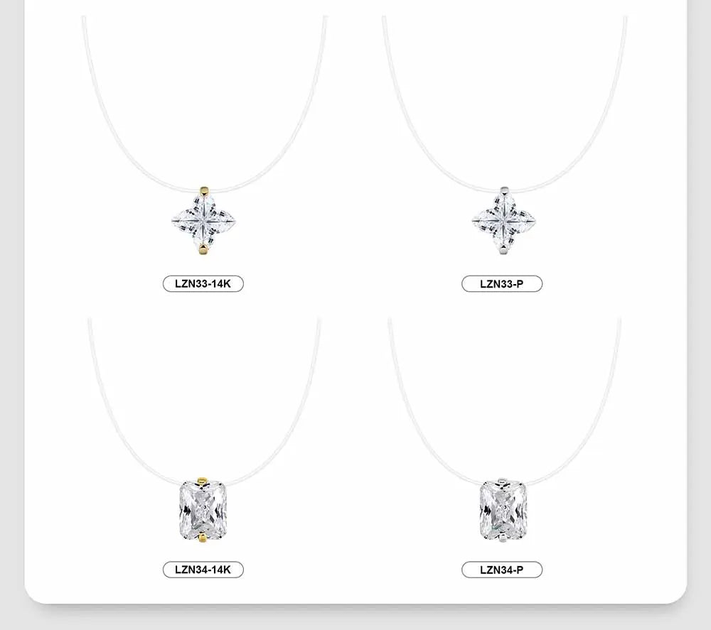 Dainty Invisible Line 925 Silver Simple Flower 8A Cubic Zirconia Choker Chain Transparent Fishing Line Collier LZN33
