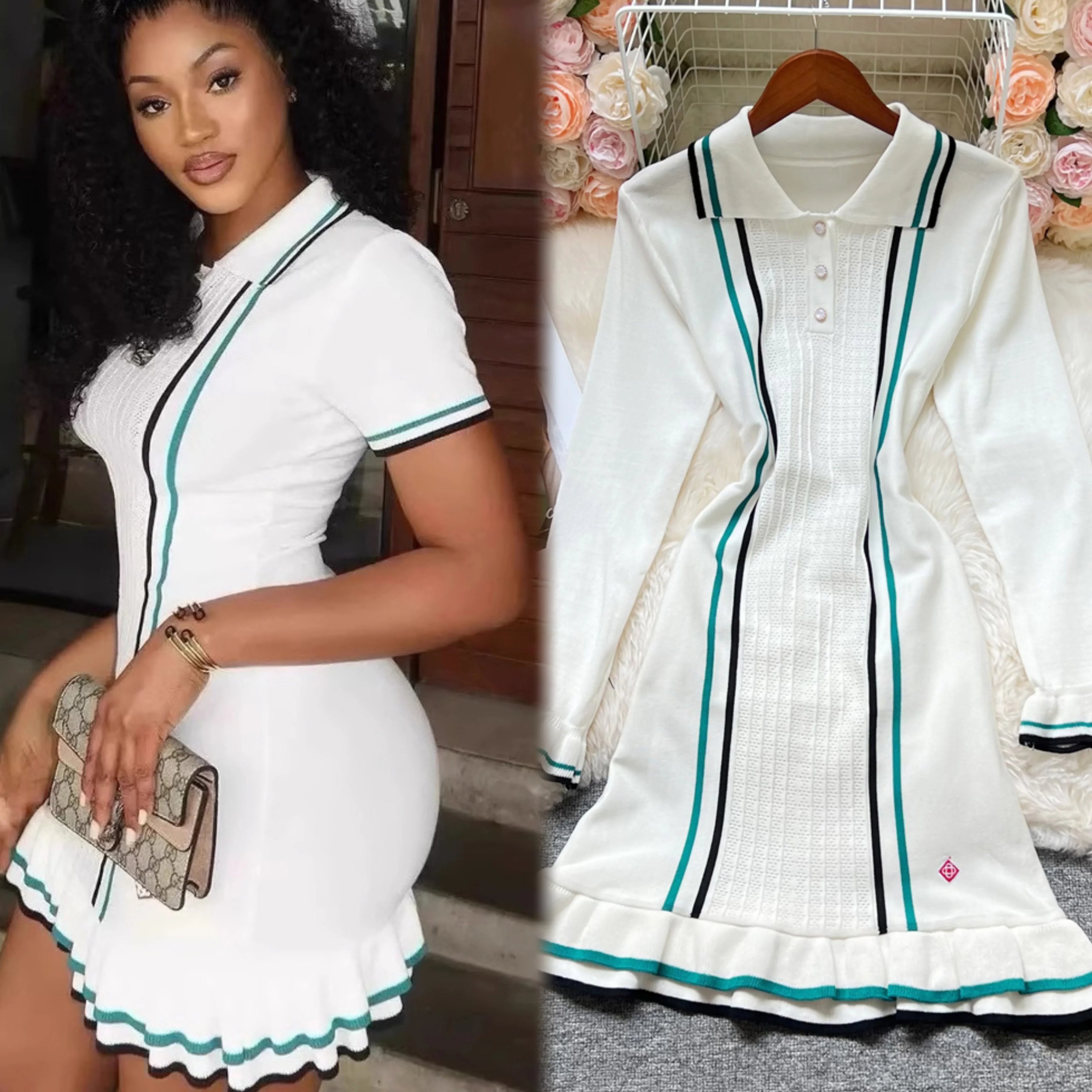 Brand Fashion Women Knitted Mini Dress Ins Hot Sexy Package Hips Ruffled Party Dress Streetwear Lady Outfits Vestidos