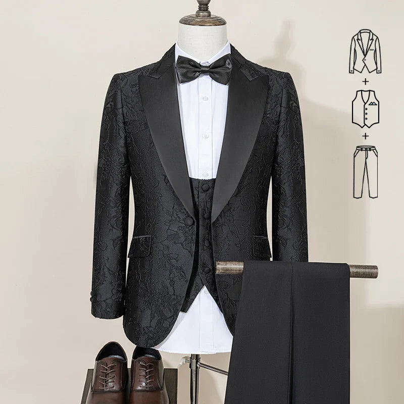 High Quality white party outfit for man luxury Retro carving Slim Fit Tuxedo Prom Suit Fashion Male Groom Wedding