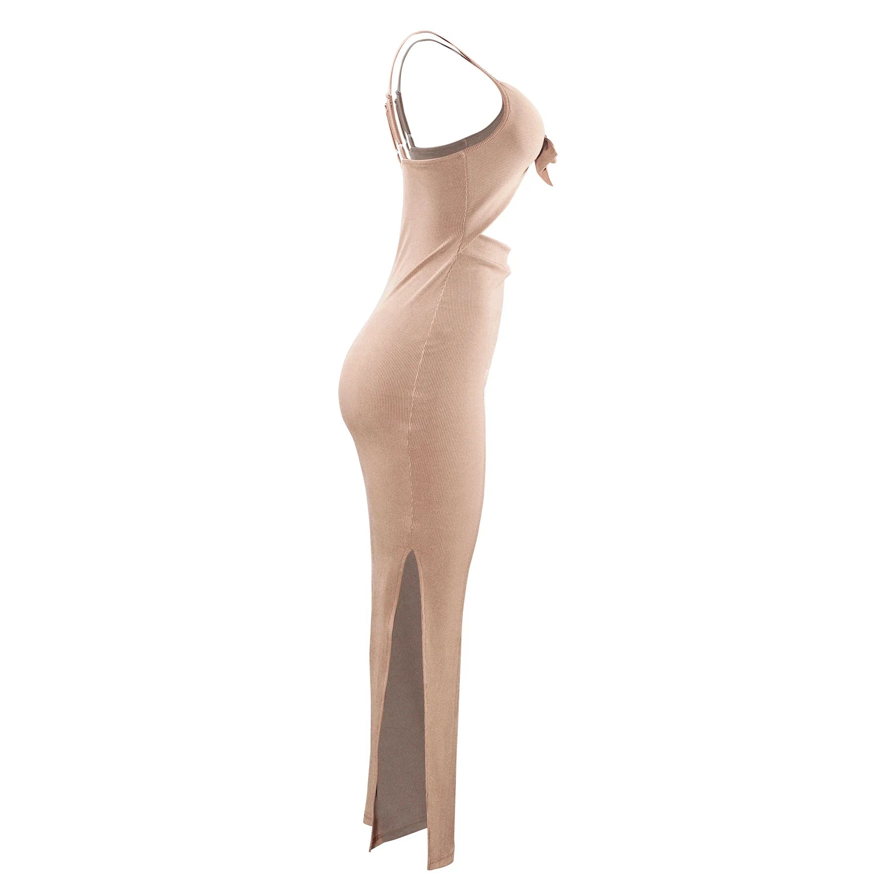 Europe and America knit simple sleeveless suspender dress in spring and summer, leaking back and sexy long skirt with neck.