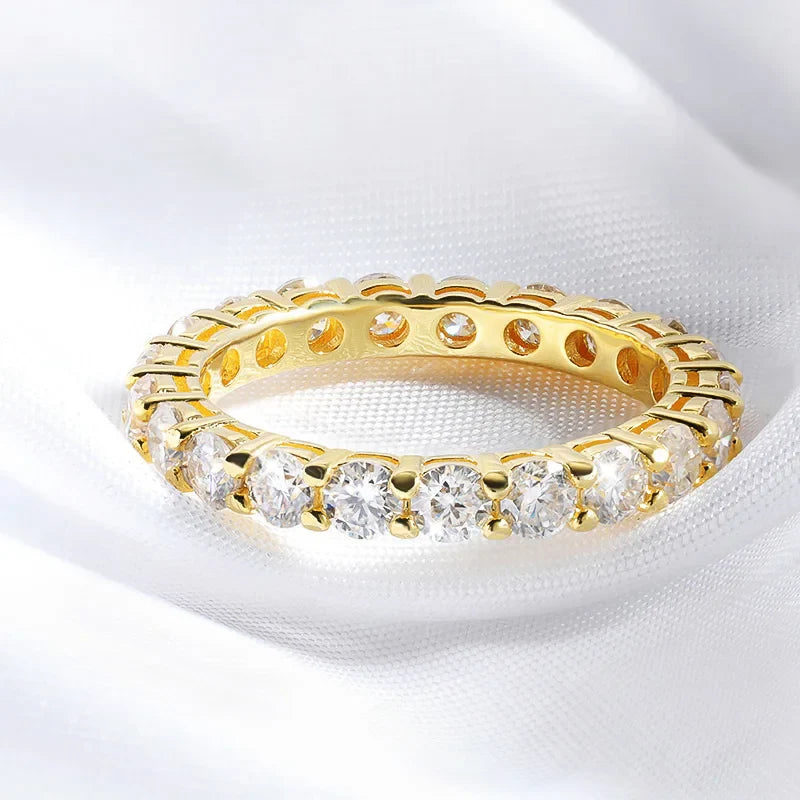 18k Gold Plated 3/3.5mm All Moissanite Diamond Rings for Women Wedding Full Eternity Bands 925 Sterling Silver Jewelry