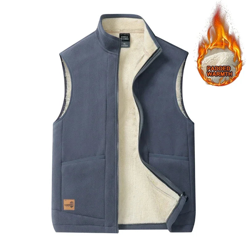 2024 Autumn and Winter Lambswool Vests Men New Warm Padded Stand-up Collar Large Size Casual Versatile Trend Jacket Shoulders