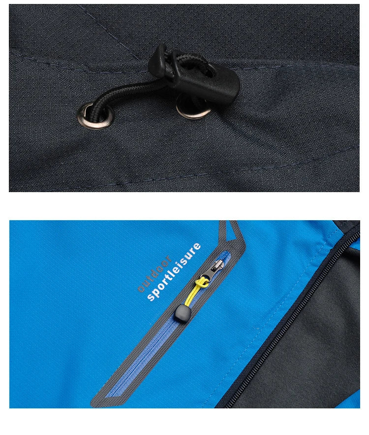 Men's Autumn Hiking Jacket Hooded Removable Waterproof Lightweight Rain Coat Trekking Outdoor Camping Casual Sportswear