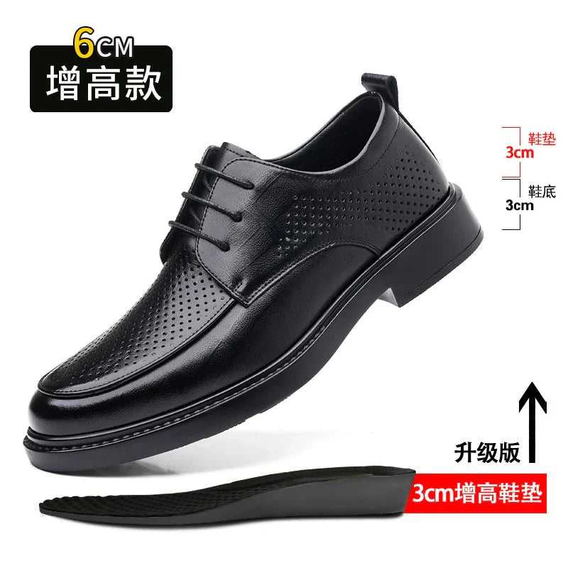 Leather Shoes Men's Four Seasons Business Formal British Casual Commuting Style Black Heightening Wedding Groom's Shoes New