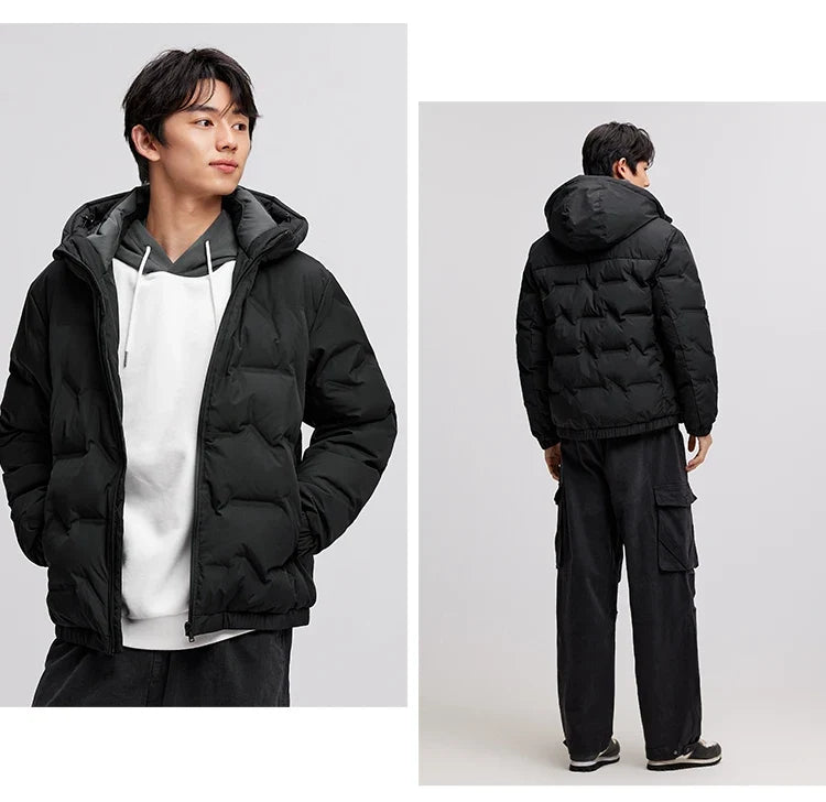 Down Jacket Men 2026 New Waterproof Hooded Outerwear Winter Clothing Solid Color Versatile Thick Down Coat For Man