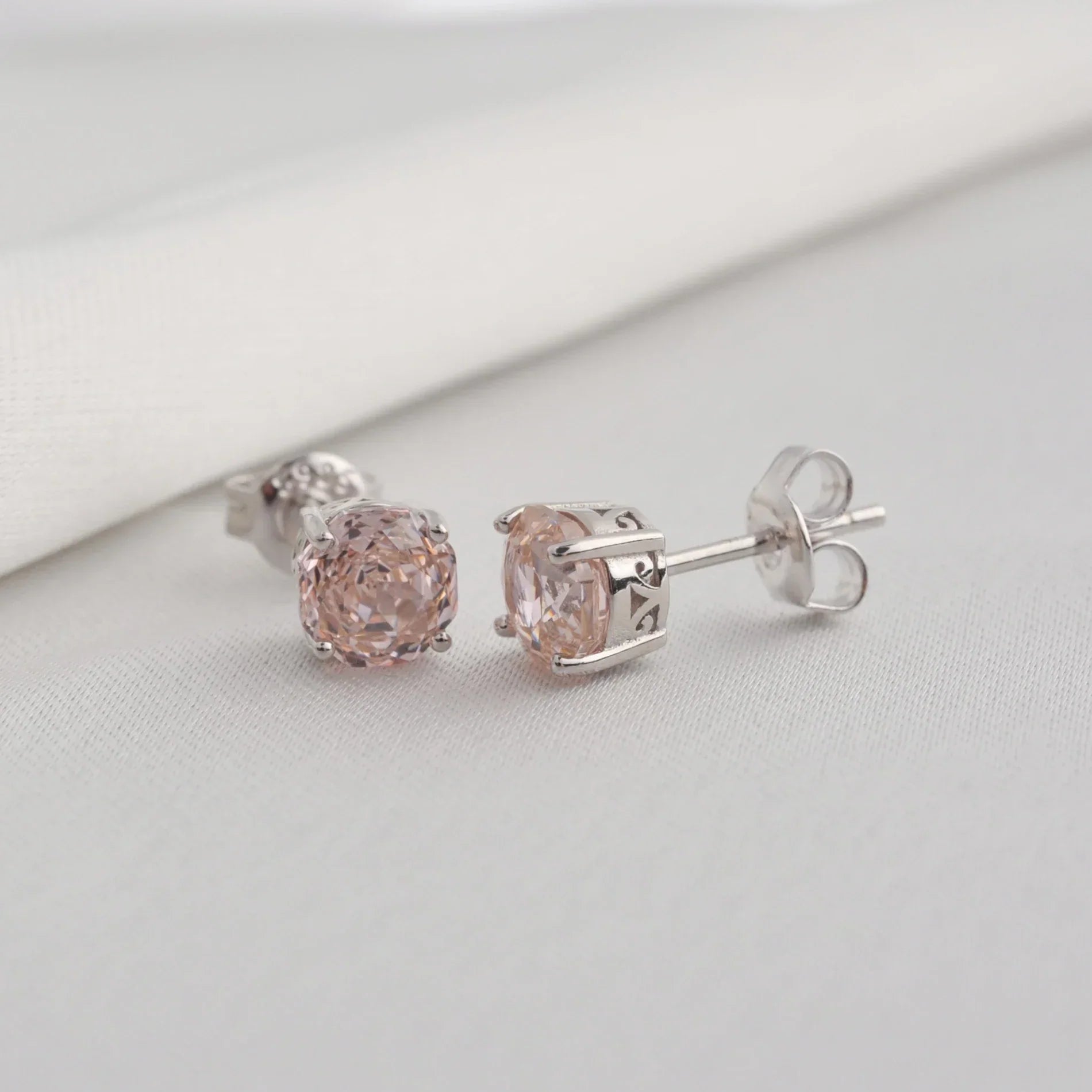 Potiy Rose Cut Octagon Morganite Pink Stud Earrings, 1.5ct Cubic Zirconia 925 Sterling Silver Earrings for Women Mother Day