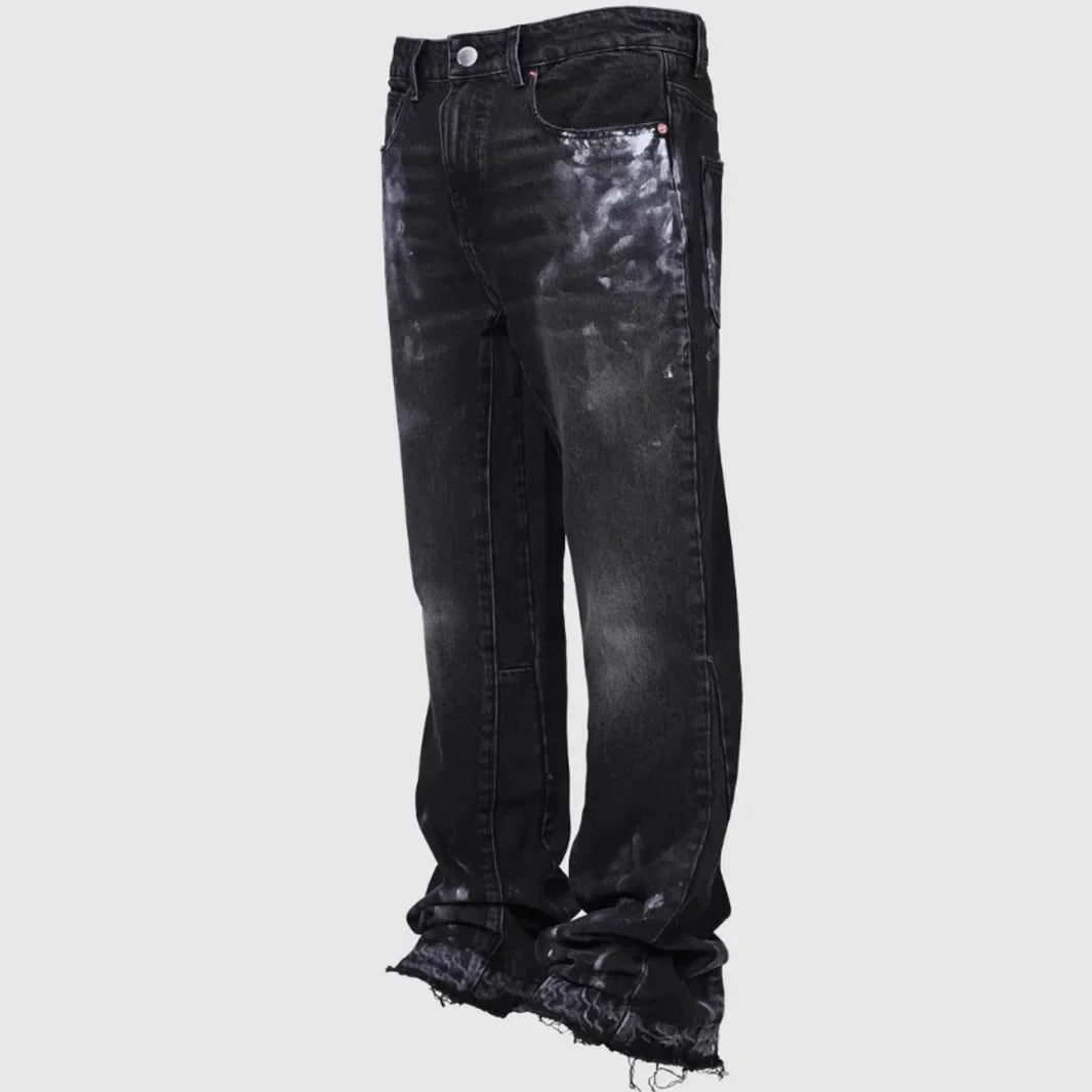 Jeans Men Vintage Straight Pants Mid Waist Stretch Distressed Washed Pockets Button Basics Trousers 2025 Streetwear Denims