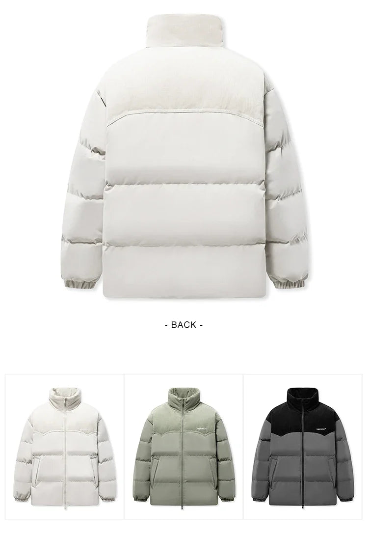 Down Jacket Men 2024 Winter New Patchwork Corduroy Texture Coat Thick Loose Top Embroidered Down Jacket