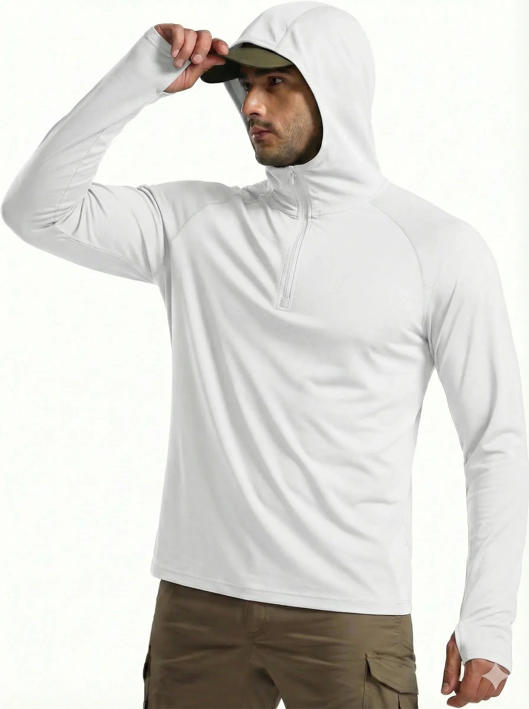 1/4 Zip Hooded Shirts Mens UPF 50+ Sun Protection Running Surfing Athletic Shirt Lightweight Rash Guard Long Sleeve