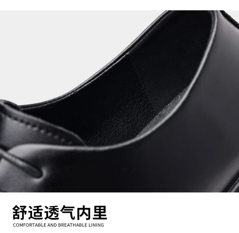 Mens Black Leather Shoes Autumn British Style Formal Business Footwear Low Top Commute Style Dress Shoes For Suits