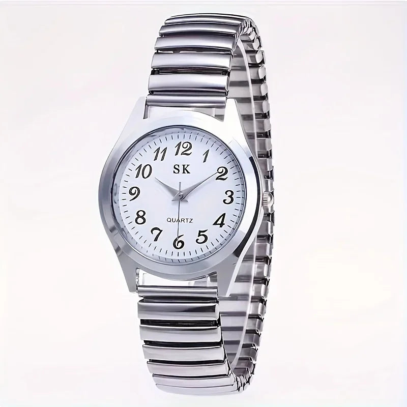 1pcs Vintage round pointer quartz watch classic analog elastic band watch for ladies
