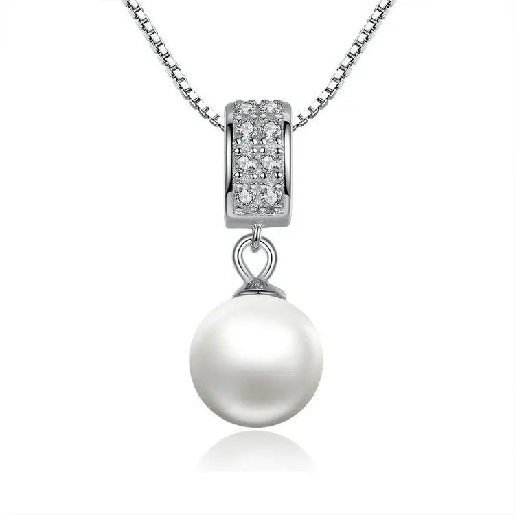 925 Sterling Silver Simulated Pearl Pendant Necklace Long Chain Necklace  Jewelry Wedding Necklace Accessories SCN030
