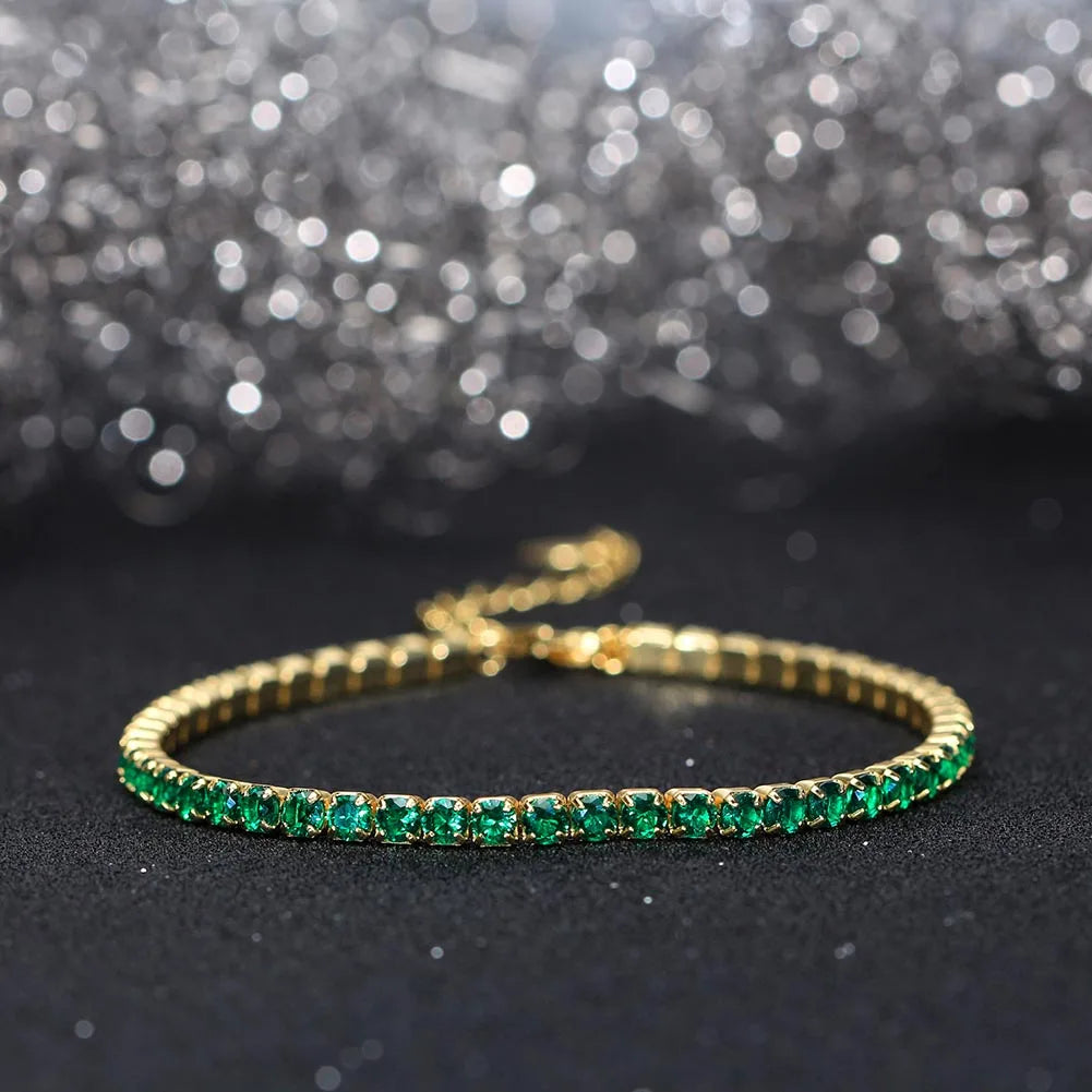 Fashion 3mm Bezel Setting Colorful 4A Cubic Zirconia Tennis 925 Sterling Silver Adjustable Bracelet for Women SB192
