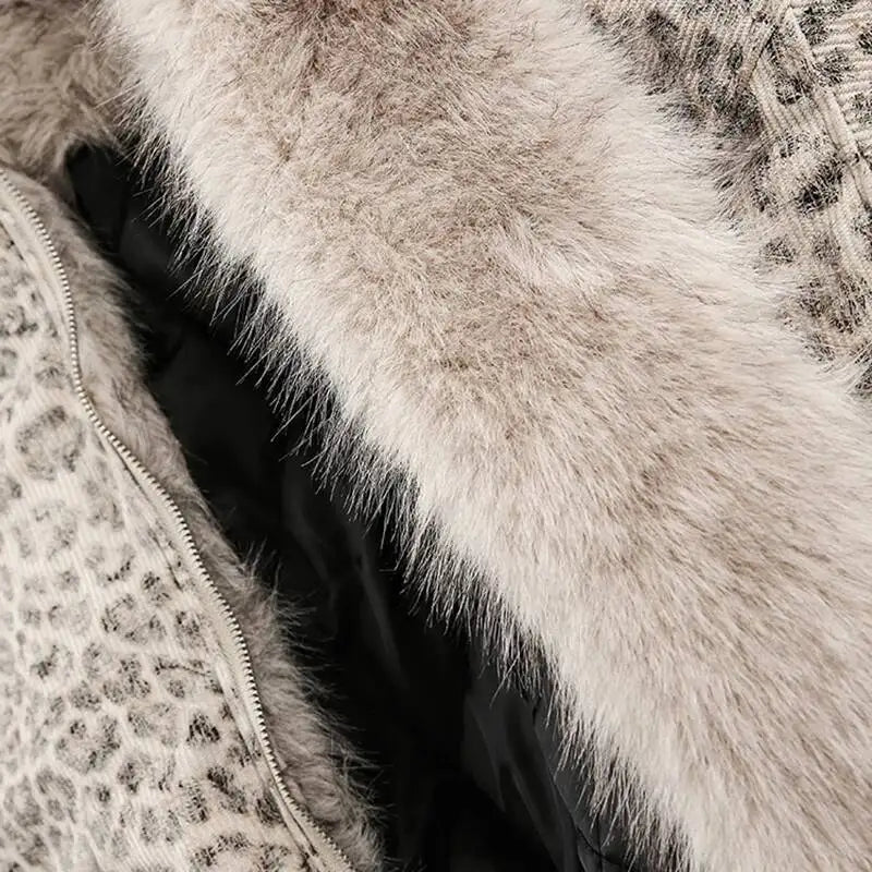 PFHQ Niche Design Men's Fleece Jackets Hooded Leopard Print Fur Thick Padded Coats Thermal Contrast Color Male Clothing CPG2405
