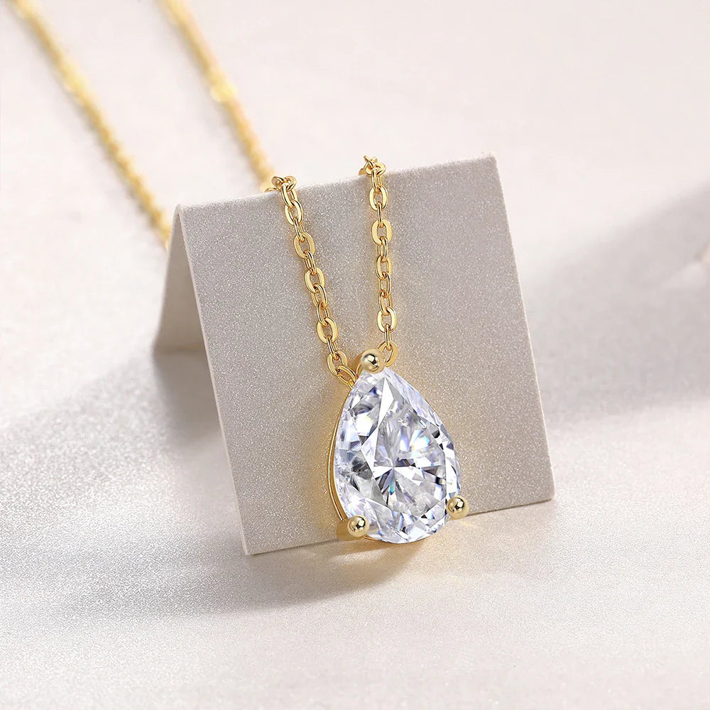 1-4CT Pear Cut D Color Moissanite Pendant Necklace for Women S925 Silver Plated 18k Gold Waterdrop Shape Necklaces Jewelry Gift