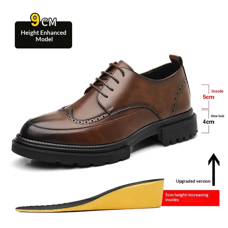 Big Size Men Height Increaseing Dress Brogue Shoes Gentleman Suit Elevator Shoes Oxford Invisible Heel 4/7/9CM Wedding Man Shoes