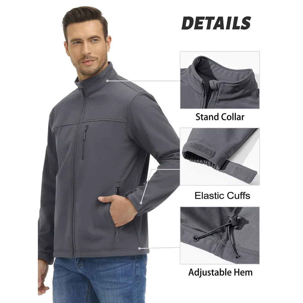 Men's Waterproof Outdoor Hiking Jacket Full Zip Windproof Fleece Lining Warm Fall Winter Work Casual Jackets