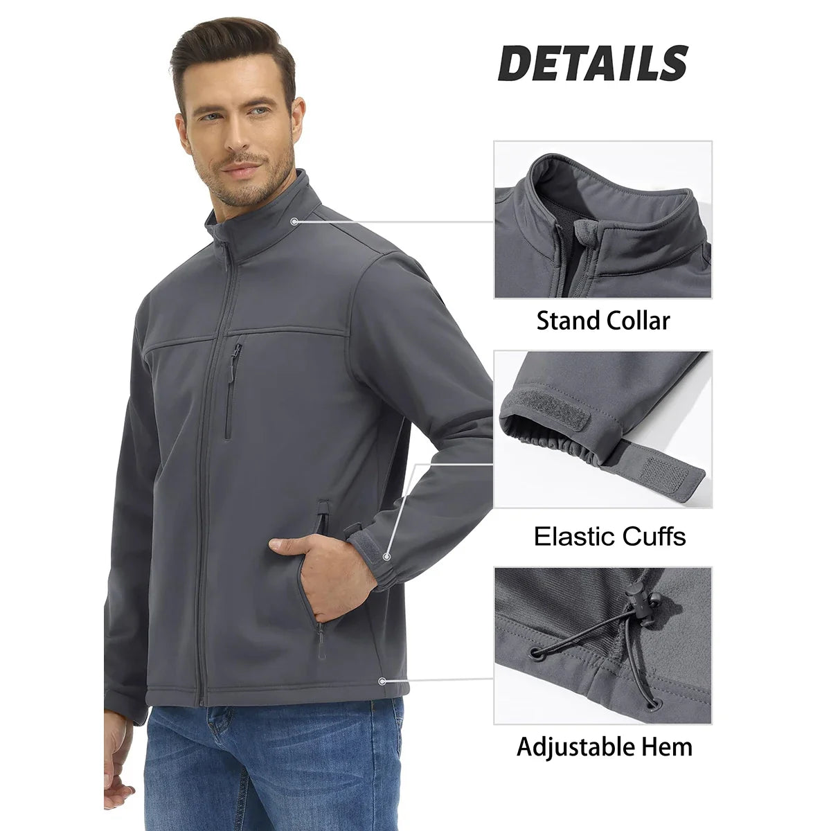 Men's Waterproof Outdoor Hiking Jacket Full Zip Windproof Fleece Lining Warm Fall Winter Work Casual Jackets