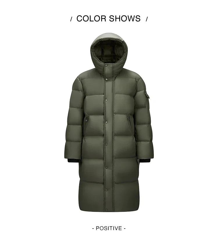 Down Jacket Men Winter 90% Down Fill Goose Down Thickened Water-Repellent Anti-Static Long Hooded Outerwear Men'S Wear
