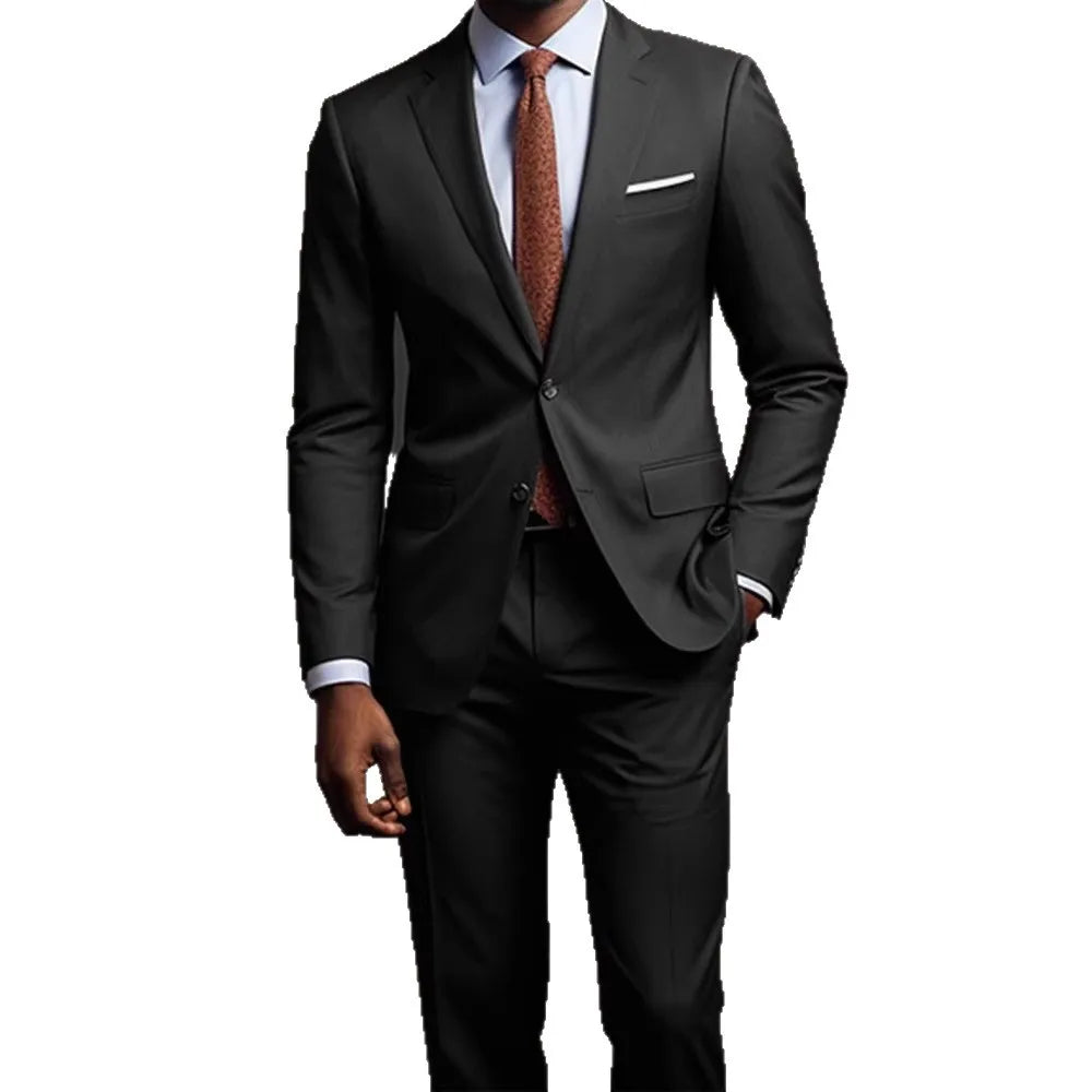 Casual Slim Fit Wedding Groomsmen Suit Set Men's Business Cotton Blend Fashion Urban Two Piece Suit Lightweight Autumn Wear