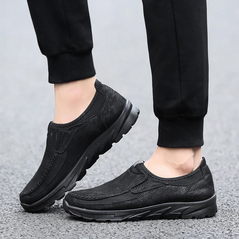 Men’s Breathable Casual Loafers – Lightweight Slip-On Walking Shoes (Black, Brown, White)