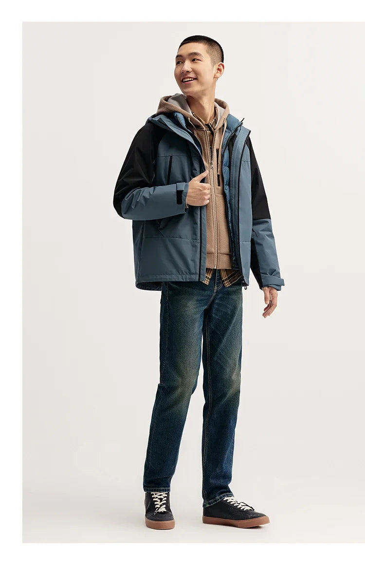 Down Jacket Men Three-in-One 2026 Winter New Colorblocked Stand-Up Collar Protective Outerwear
