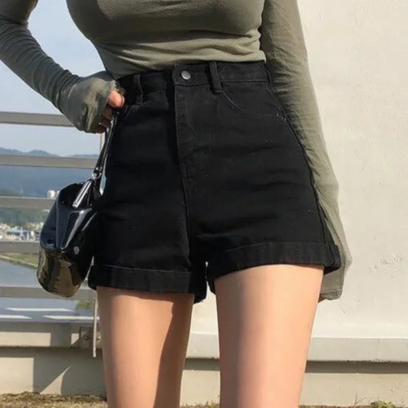 Spring Summer Women Denim Shorts Fashion Female Wide Leg Short Jeans Pant Women High Waist Black Casual Shorts Girls