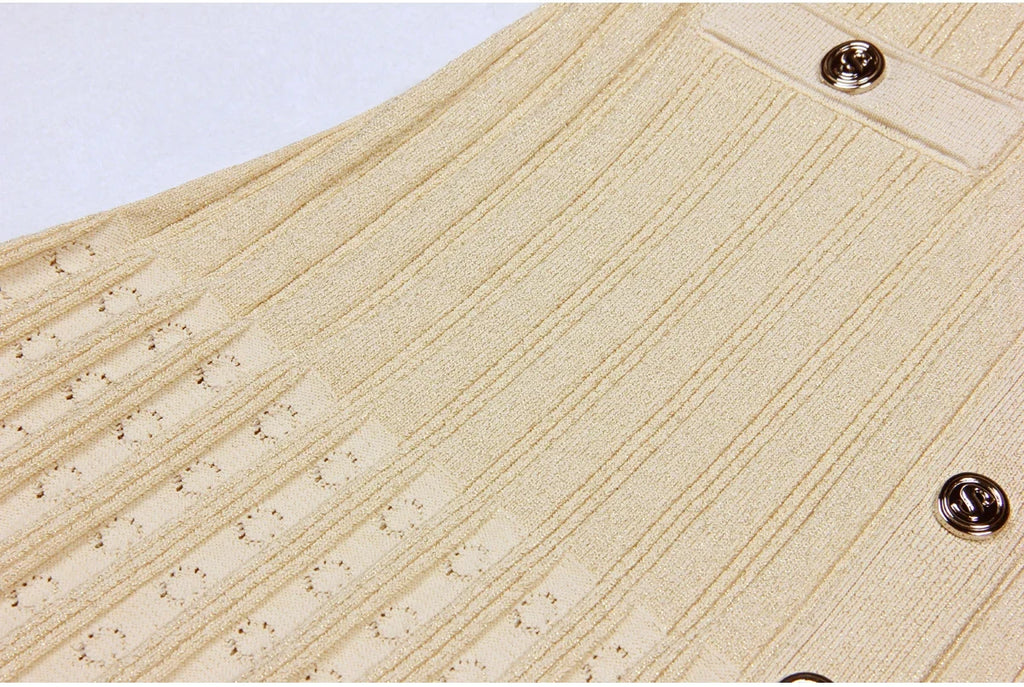 High Quality Fashionable Elastic Bright Silk Knitted Round Neck 7-inch Sleeve Single Row Button Lace Slim Fit Women's Dress