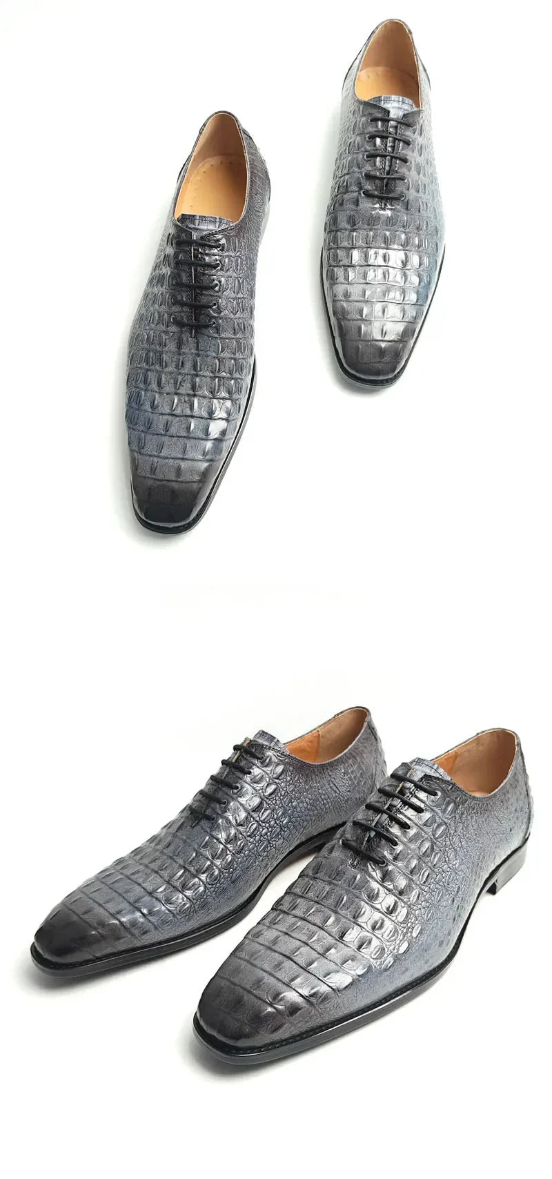 Deluxe Leather Shoes Crocodile Pattern Lace Up Wedding Shoes for Men Business Casual Leather Shoes Round Toe Height Increasing